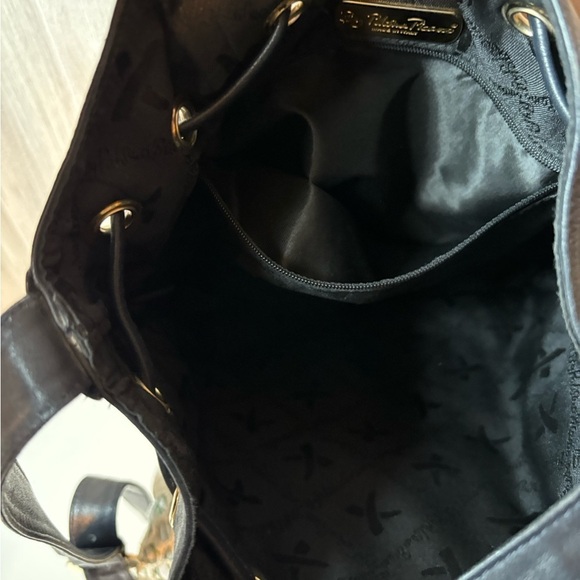 Paloma Picasso Vintage Chic Black Leather Backpack with Gold Accents main image 6